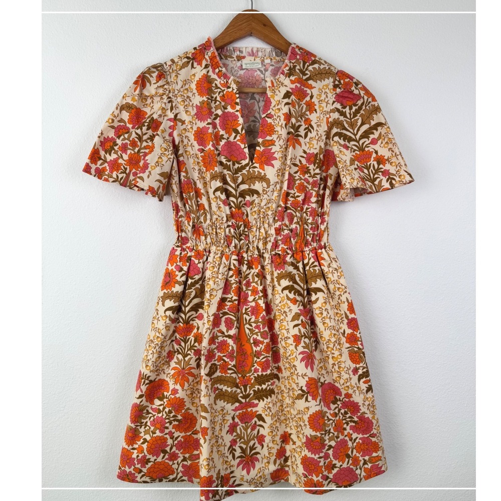 Spartina 449 Dress Women XS Pink Orange Floral Excellent Retro Boho Chic